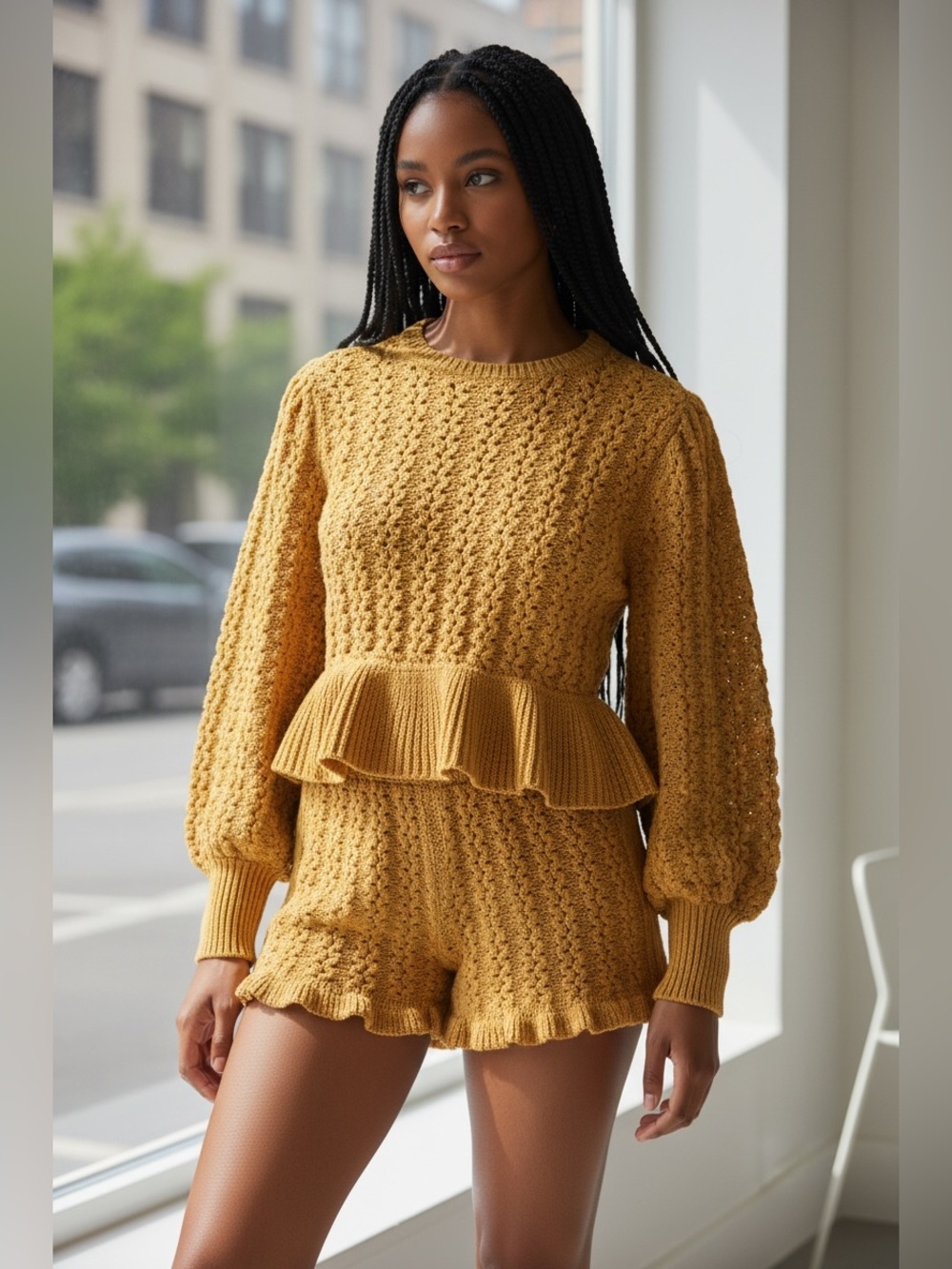 Zara Yellow Knit Sweater with Peplum Hem size SM